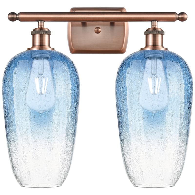 Innovations Lighting 516-2W-16-17 Brookhaven Flute Vanity Brookhaven - Antique Copper / Sapphire Blue