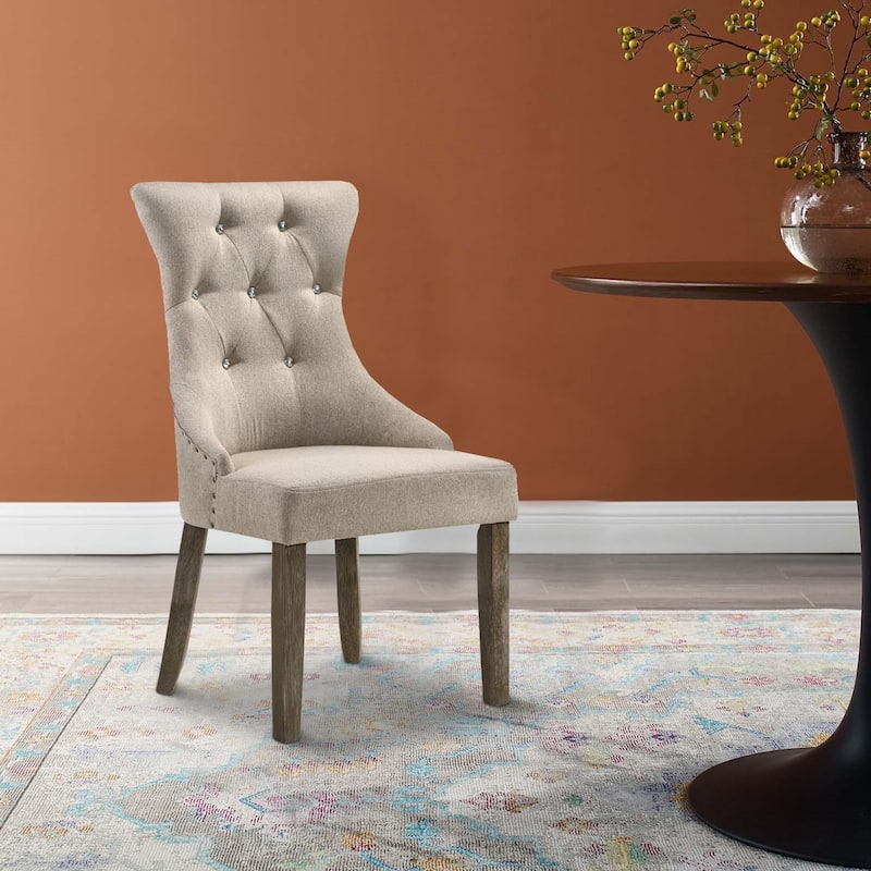 Wooden Chair with Fabric Upholstered Seating, Set of 2,Beige and Brown