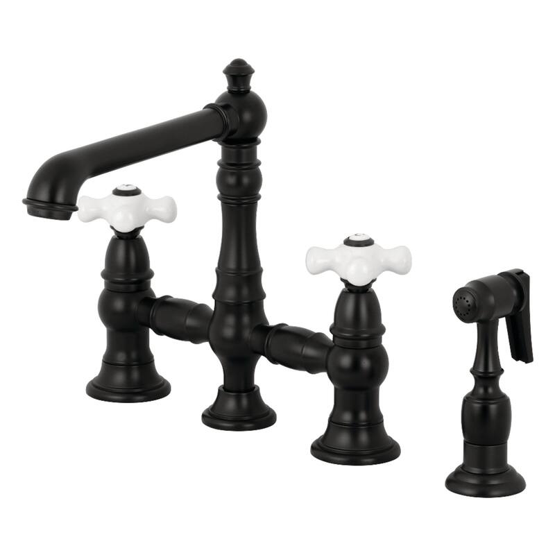 Kingston Brass English Country Bridge Kitchen Faucet with Sprayer - Matte Black