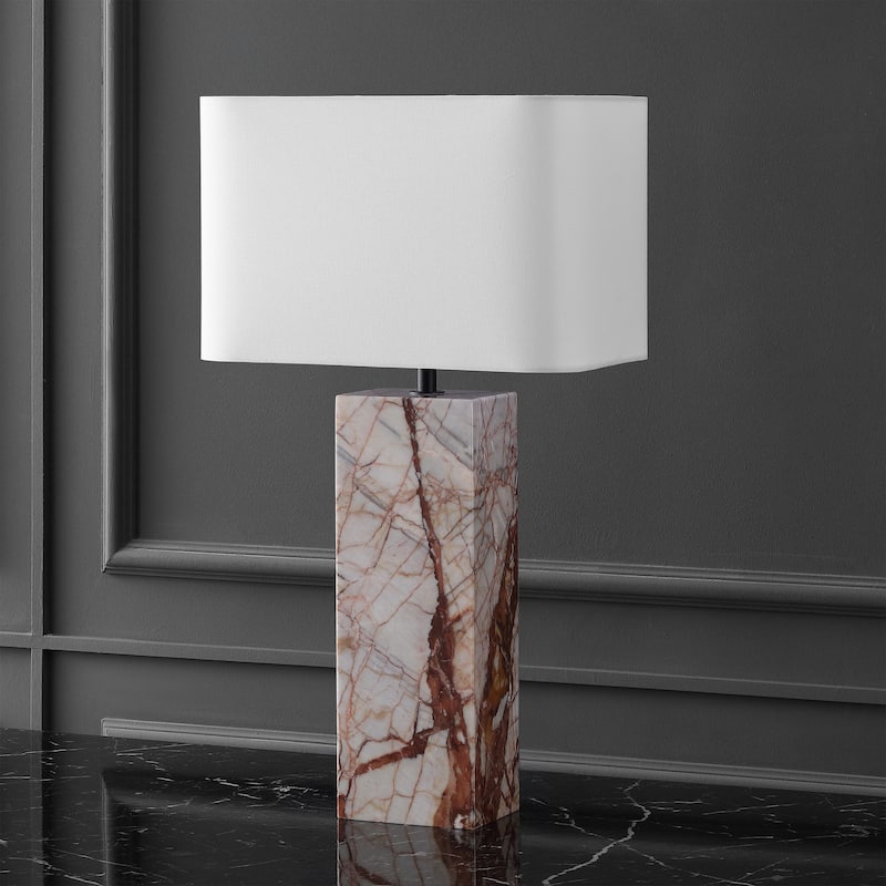 SAFAVIEH Couture Chrisette Marble Square Base Table Lamp - 15"W x 15"D x 28"H