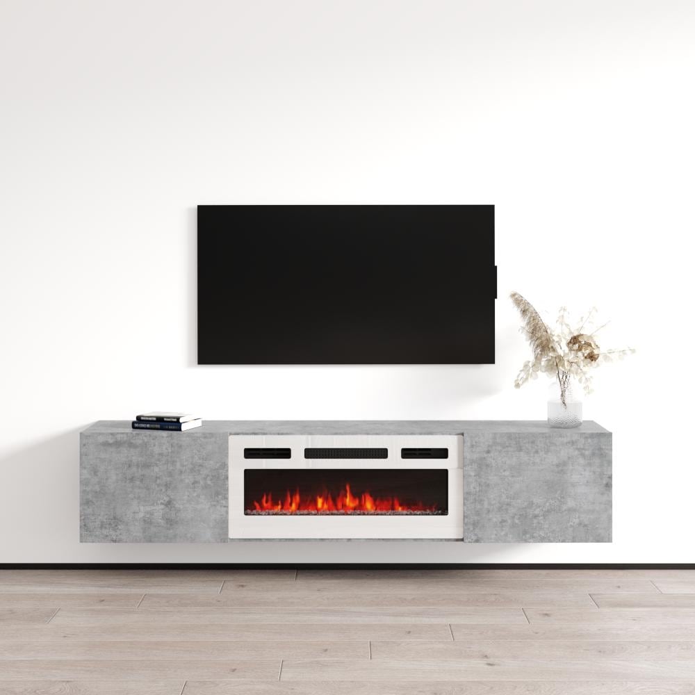 Meble Furniture Baja 71" Wall Mount TV Stand with E-Fireplace Insert and Remote Control for TVs up to 80" TVs