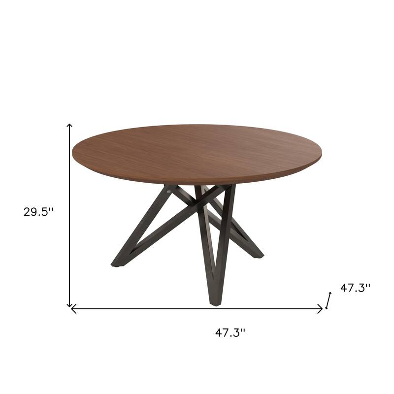 HomeRoots 47" Brown and Gray Wood and Stainless Steel Cross Leg Base Round Top Dining Table - 47.30 in. x 29.50 in. x 47.30 in.