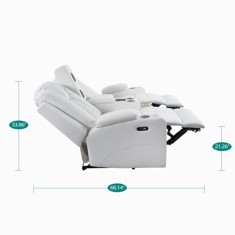 Premium Air Leather Home Theater Loveseat with LED Lights, Recliner with Built-in Speakers & Wireless Charging