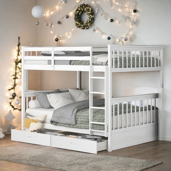 slide 2 of 61, Full-Over-Full Bunk Bed with Ladders and 2 Storage Drawers White