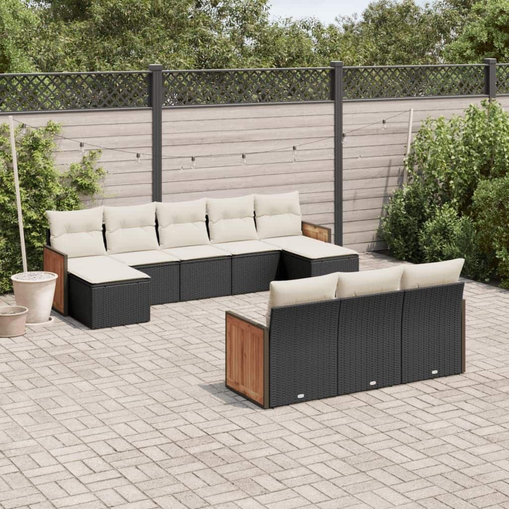 vidaXL Patio Sofa Set with Cushions Outdoor Conversation Furniture Poly Rattan - 21.7 x 21.7 x 14.6