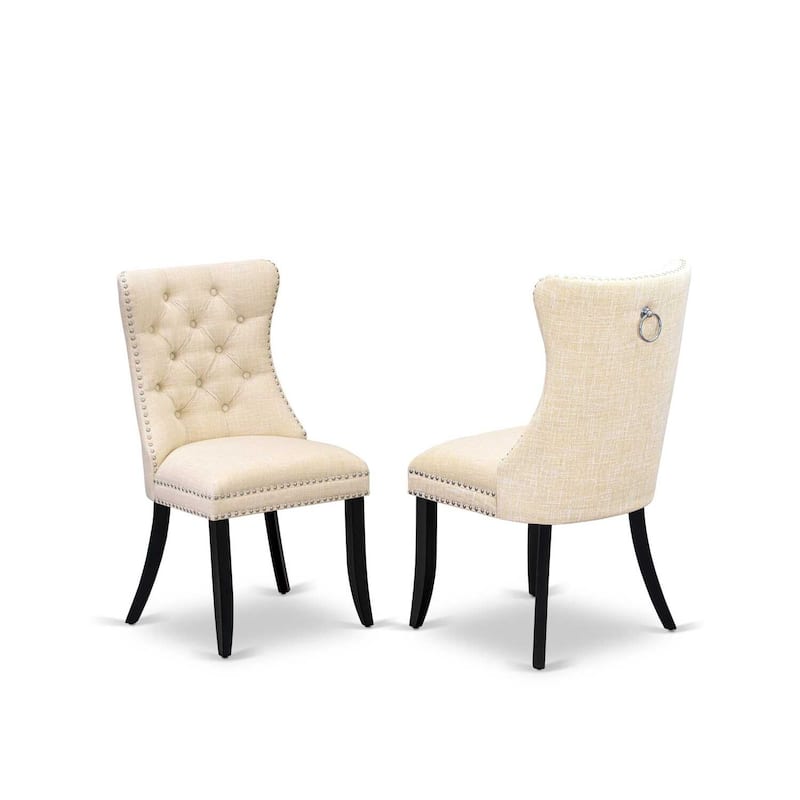 Parson Dining Chairs Set of 2 - Linen Fabric Padded Chairs with Nailhead Trim - Modern Kitchen Chairs