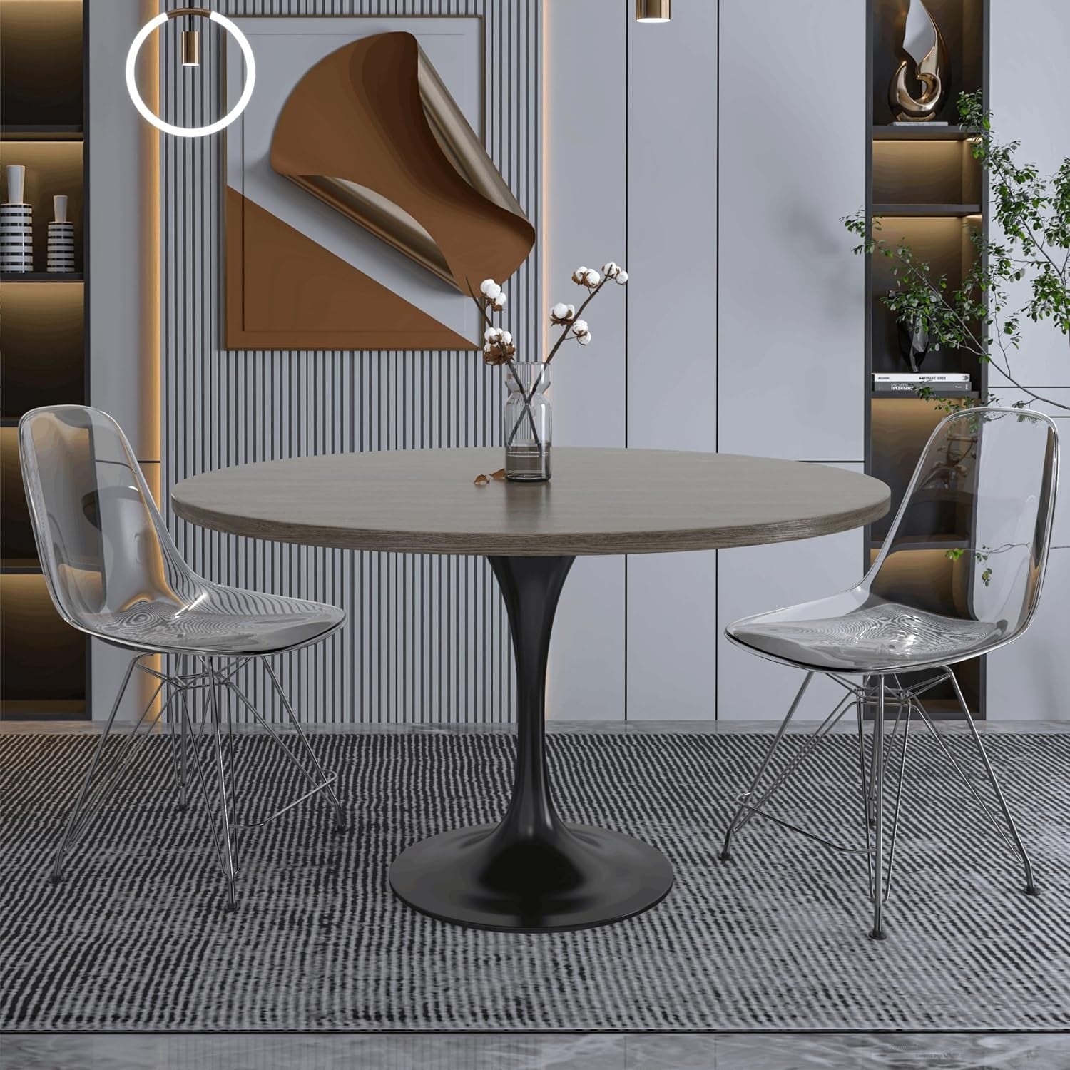Verve Mid-Century Modern 48-inch Round Dining Table - 4-Seater with Black Steel Tulip Base - 47.24