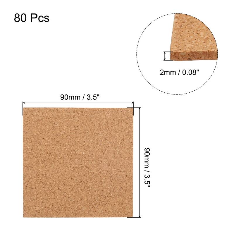 80pcs Self Adhesive Cork Coasters Cork Mats Cork, Square - Wood - 3.5"x 3.5"x 0.08"