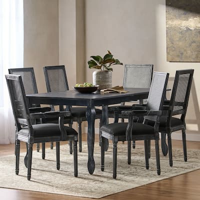 Marlette Wood and Cane Upholstered Expandable 7 Piece Dining Set by Christopher Knight Home