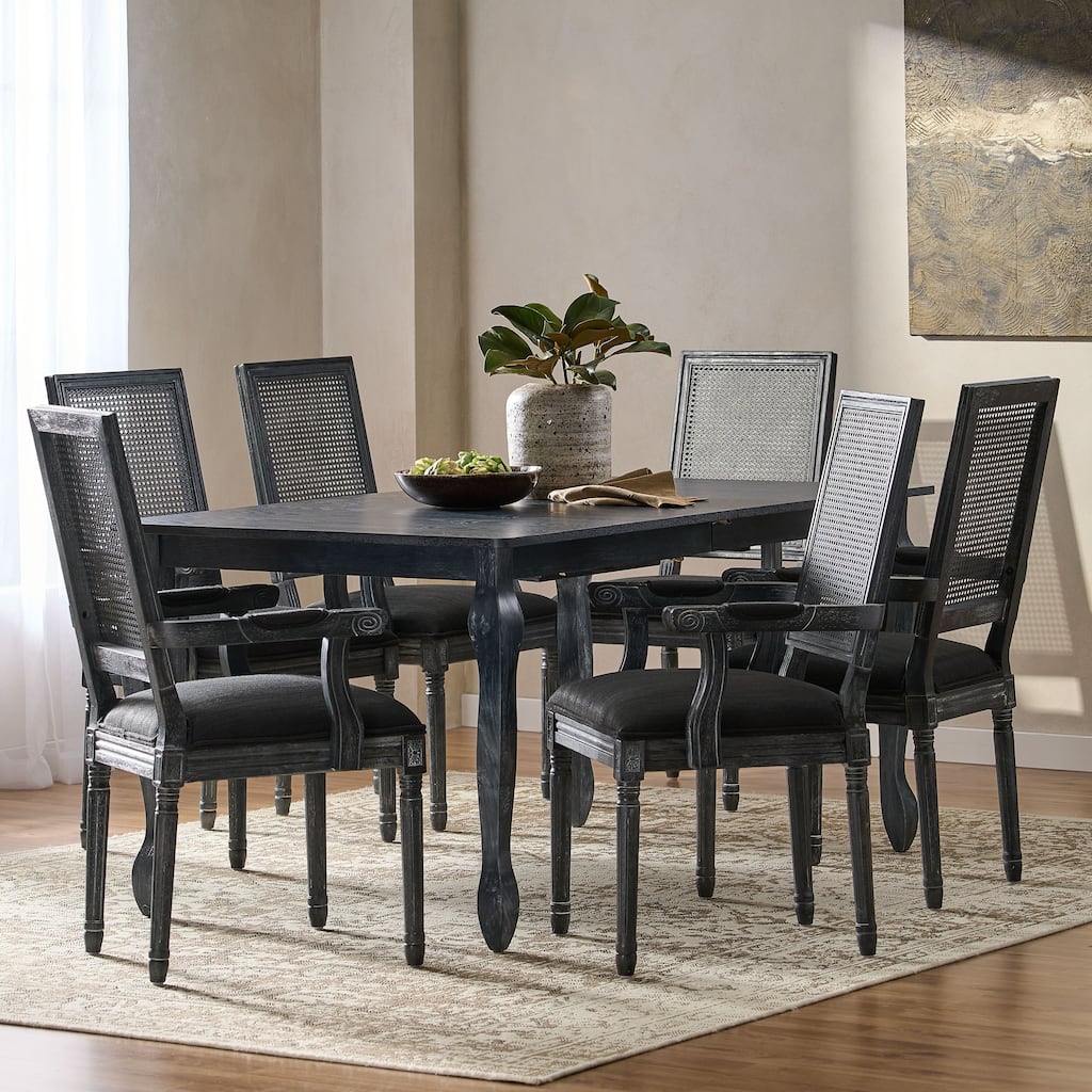 Marlette Wood and Cane Upholstered Expandable 7 Piece Dining Set by Christopher Knight Home