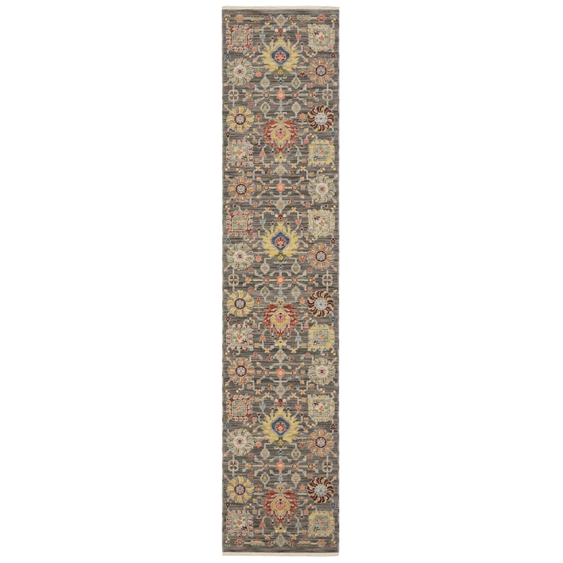 Style Haven Lawson Classic Bohemian Wool Fringe Edge Area Rug - 2' 6" x 12' - Grey/ Multi - Runner