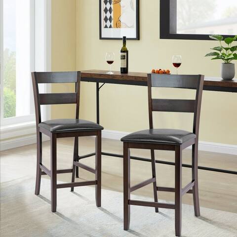 2-Pieces Upholstered Bar Stools Counter Height Chairs with PU Leather Cover - Dark espresso - 18.5" x 16.5" x 39" (L x W x H)