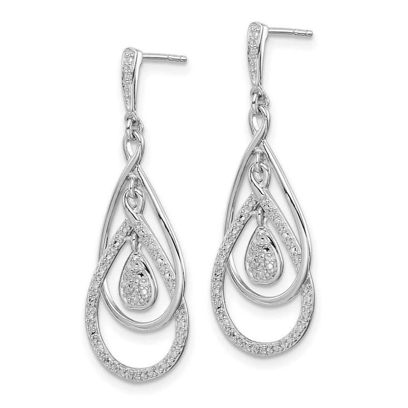 Curata 925 Sterling Silver 36x13mm Rhodium Diamond Dangle Earrings