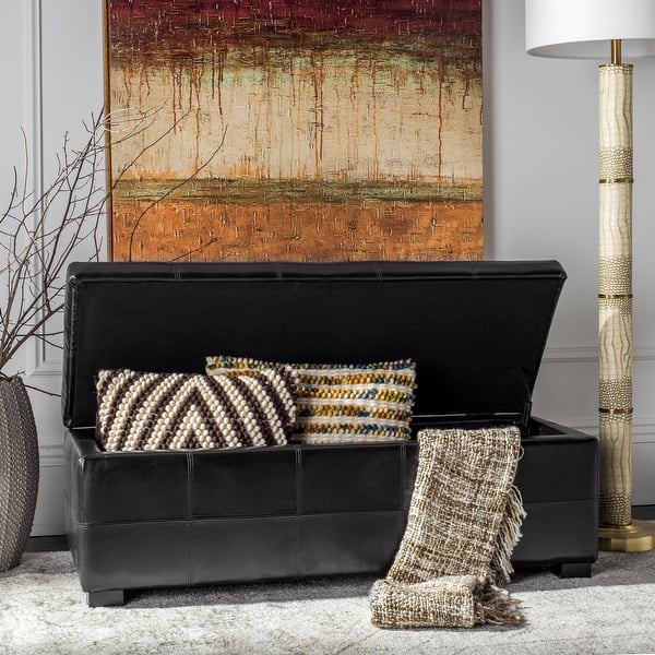 slide 2 of 10, Safavieh Maiden Tufted Black Bicast Leather Storage Bench - 46.9" x 18.3" x 16.7"