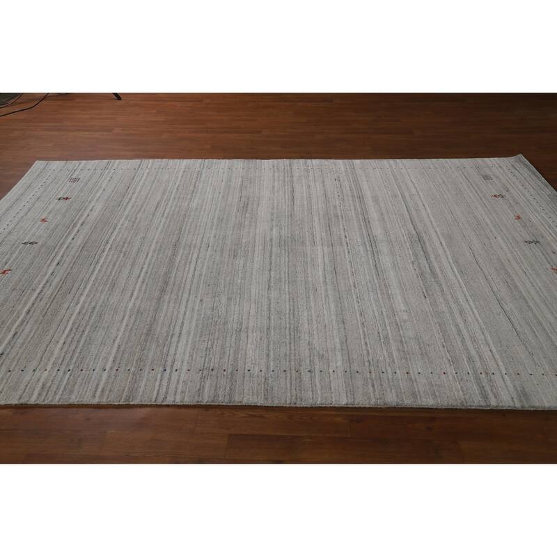 Hand Knotted Oriental 100% Wool Carpet Tribal Stripe Beige & Ivories Gabbeh Area Rug - 9' 3'' X 6' 2''
