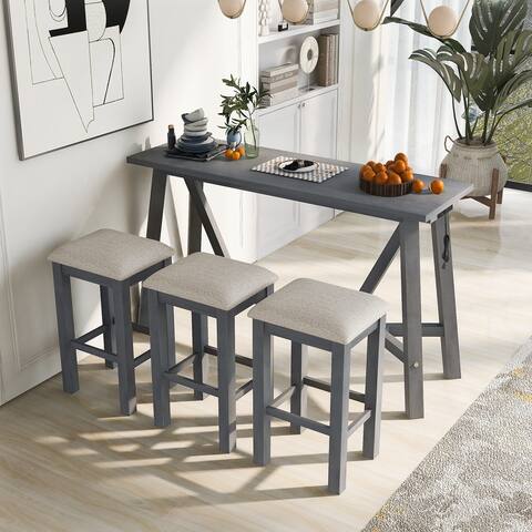 Kitchen Dining Bar Table Set with 3 Upholstered Stools