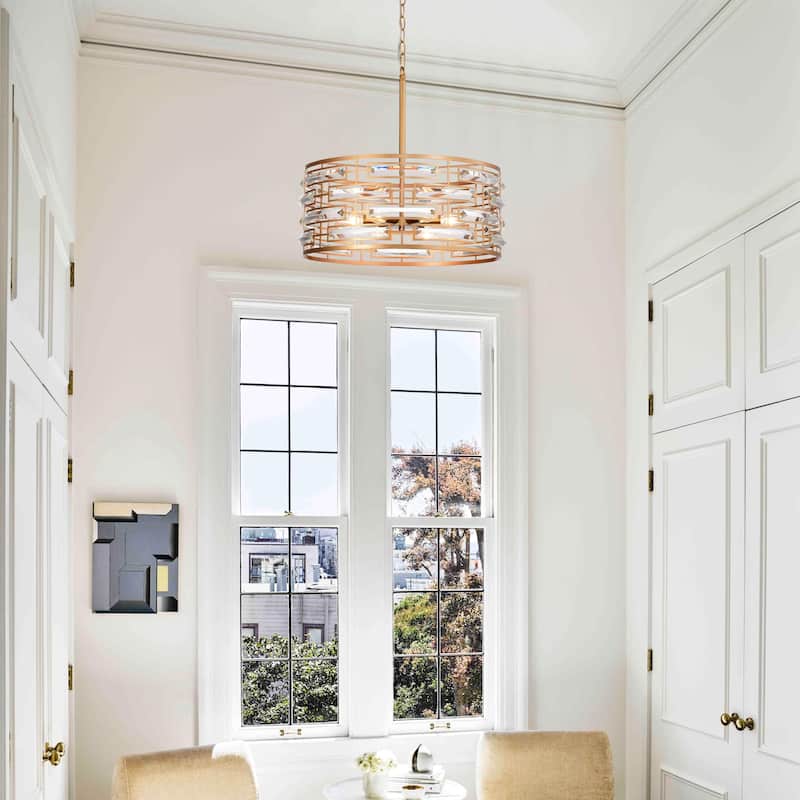 Anita Drum Shade Chandelier with Clear Glass Prism