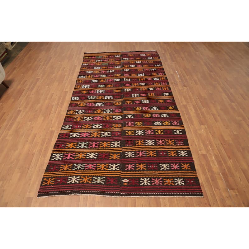 Hand Woven Oriental 100% Wool Carpet Southwestern Tribal Multi-Colored Kilim Area Rug - 11' 11'' X 5' 9''