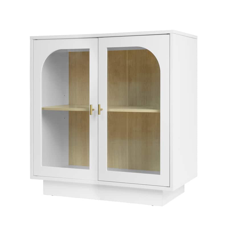 Roomfitters Storage Cabinet with Acrylic Glass Doors, Modern Display Organizer for Living Room