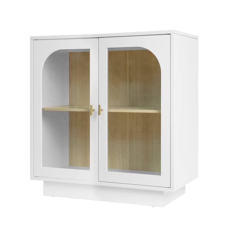 Storage Cabinet with 2 Acrylic Door, Wooden Kitchen Pantry Sideboard, Display Cabinet with Metal Handles & Adjustable Shelves