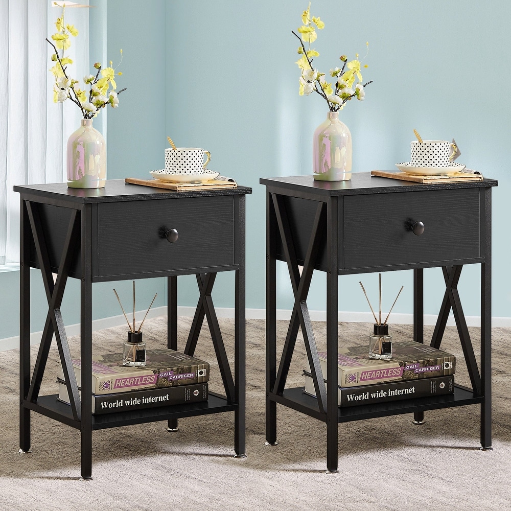 Small black metal nightstand discount