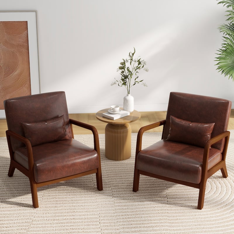 2 Set Mid Century ModernUpholstered Accent Chairs Armchair with Pillow