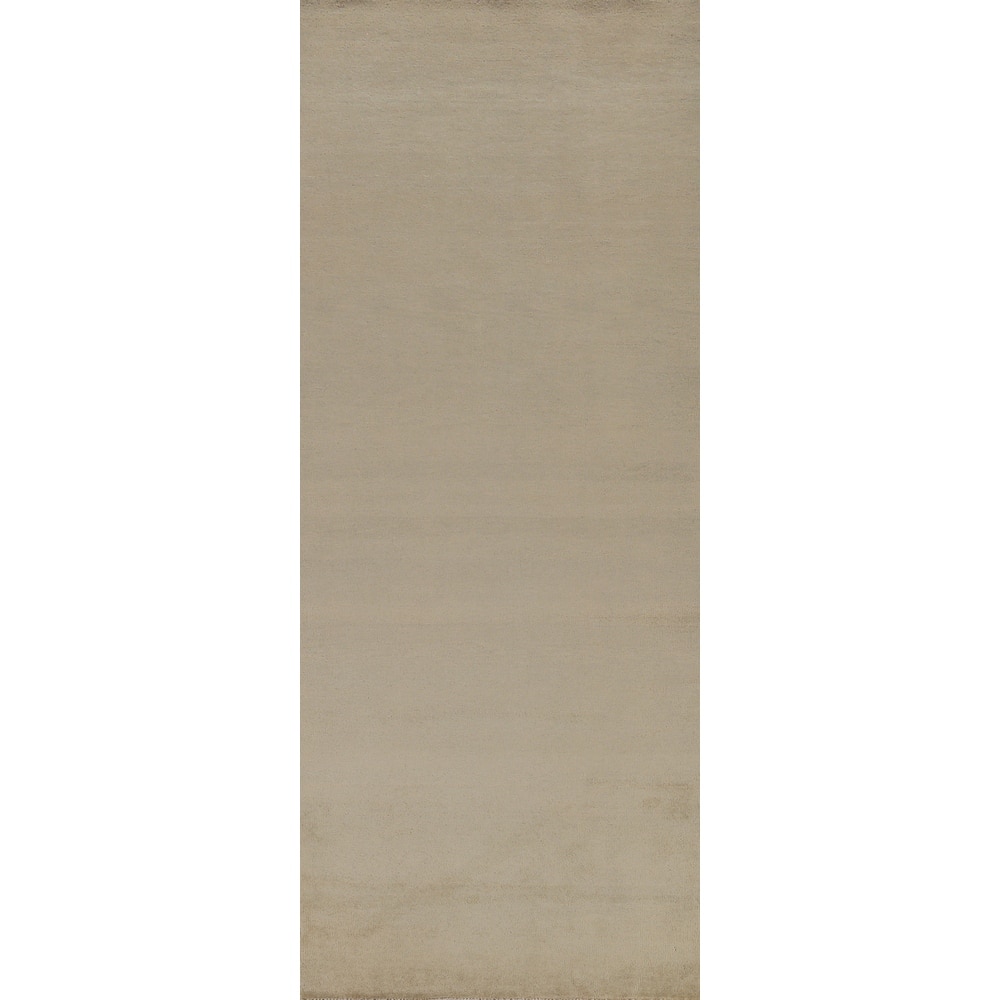 Hand Knotted Oriental 100% Wool Carpet Modern Solid Green Gabbeh Runner Rug - 10' 0'' X 3' 3''