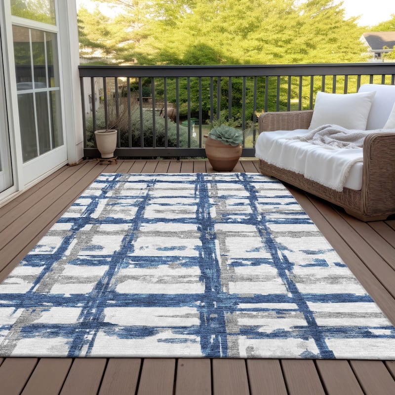 Machine Washable Indoor/ Outdoor Chantille Contemporary Abstract Rug - Navy - 9' x 12'