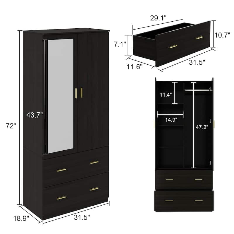 Freestanding Modern Minimalist Bedroom Wooden Armoire Wardrobe
