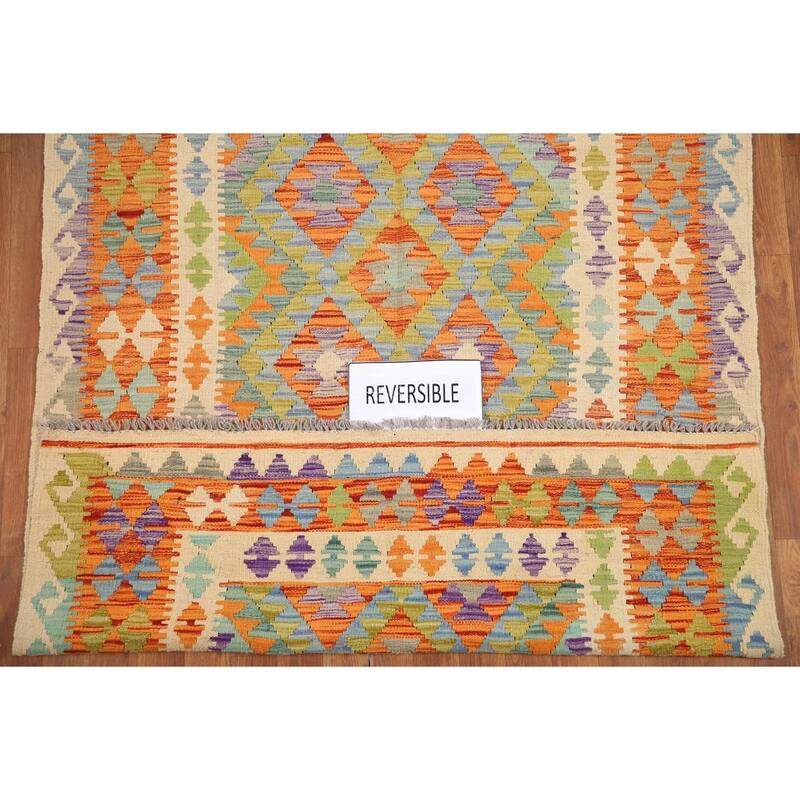 Hand Woven Oriental 100% Wool Carpet Southwestern Geometric Multi-Colored Kilim Area Rug - 5' 11'' X 4' 6''