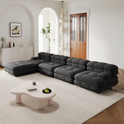 146'' L-shape Teddy Velvet Fabric 5-pieces Upholstered Sectional Sofa