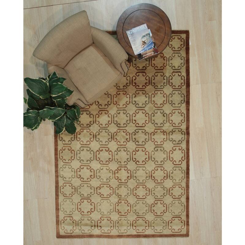 Brown Handmade Wool Transitional Ningxia Rug, 5'8 x 8'9, Hand Knotted Wool, Elegant Subtle Design Rug - N/A