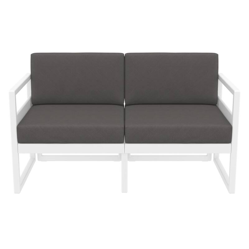 55" White Outdoor Patio Loveseat with Sunbrella Charcoal Gray Cushion