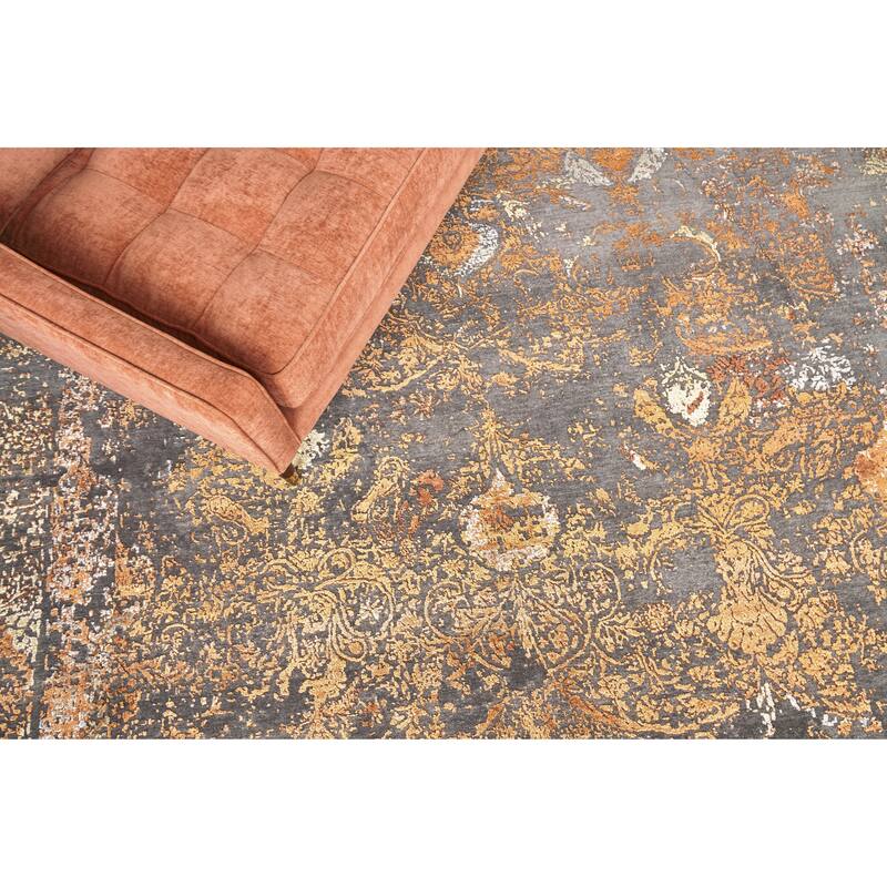 EXQUISITE RUGS Maison Hand-knotted Wool/Bamboo Silk Grey/Orange Area Rug.