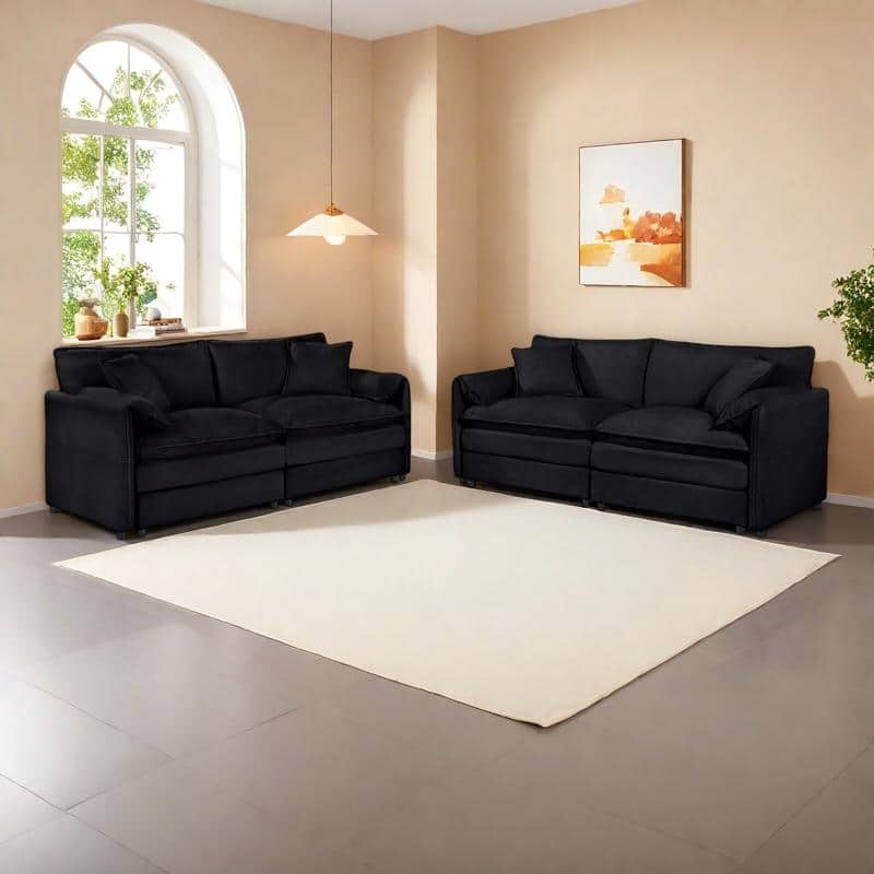 2-Piece 75.59" Chenille Cloud Loveseat Sofa Set with Deep Seat and 4 Pillows