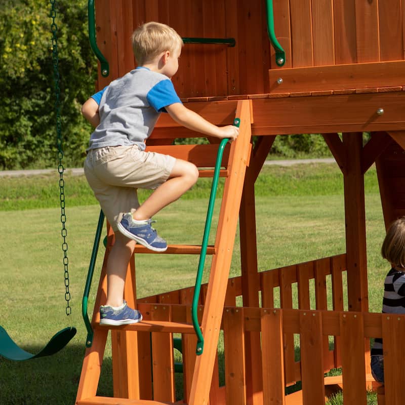 Backyard Discovery Skyfort II Cedar Wood Swing Set, Slide, Clubhouse