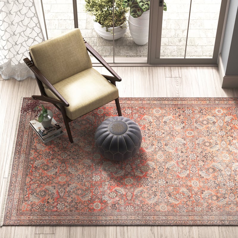 The Curated Nomad Ettons Printed Oriental Orange/ Cream Cotton Mix Area Rug