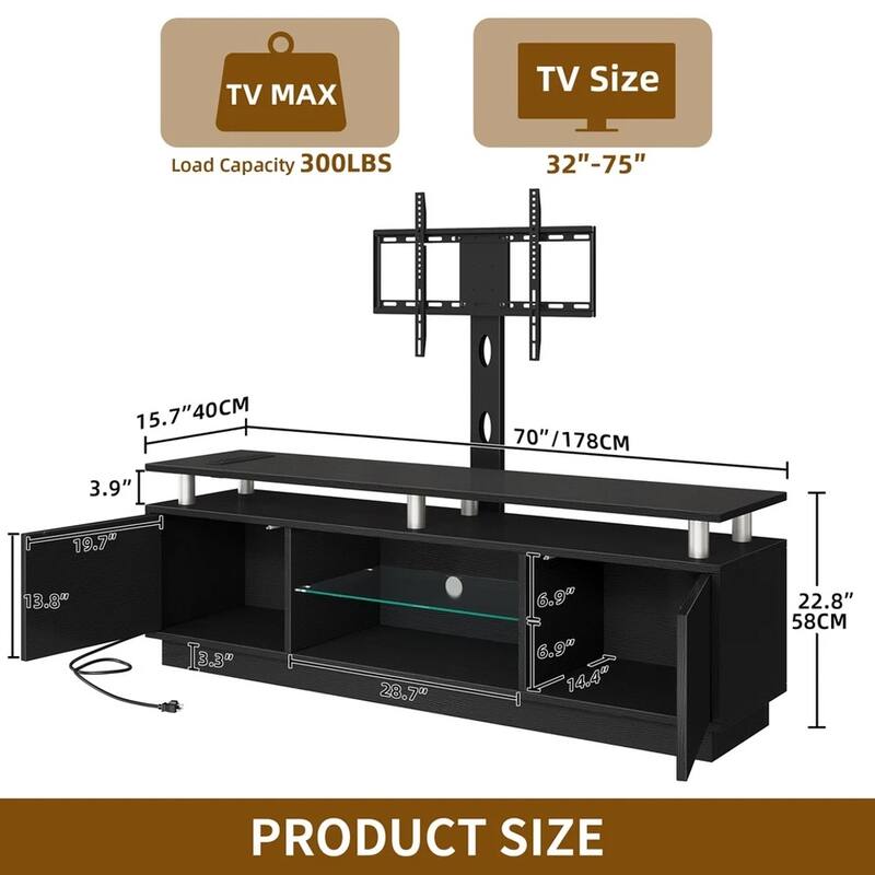 LED TV Stand for 32'' to 75'' TVs TV Console Cabinet with Mount - 73 inches