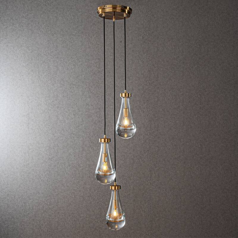 CraftHome Farmhouse Raindrop Glass Antique Brass Chandelier Rustic Teardrop Cluster Pendant Light for Kitchen Island