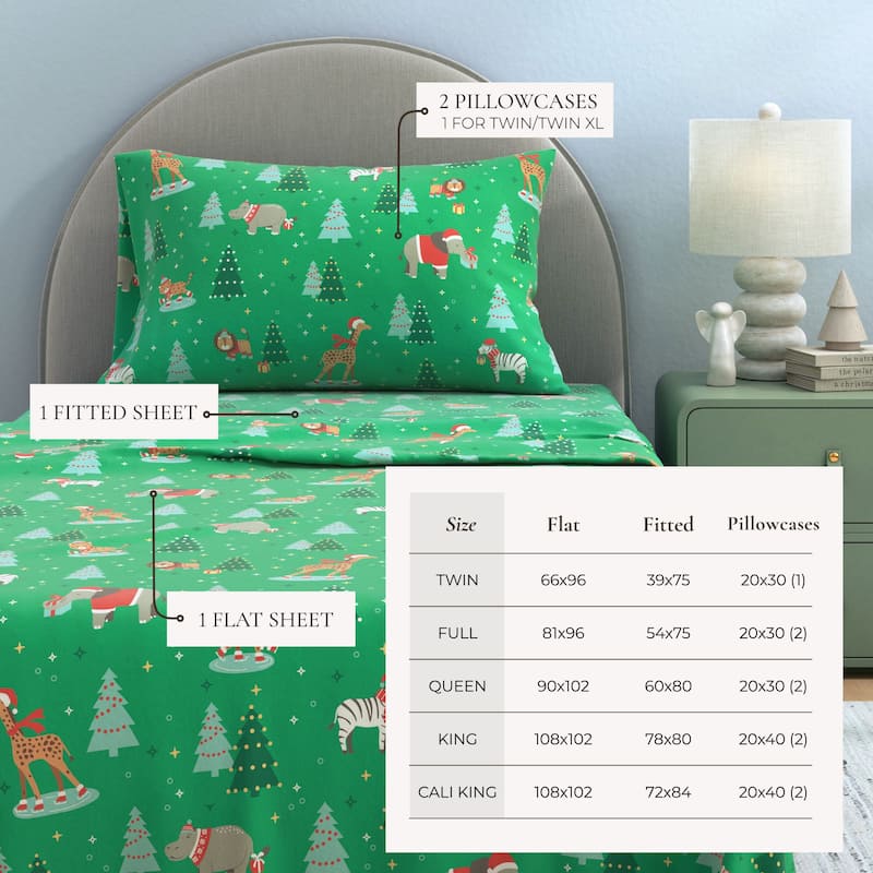 Linery & Co. Christmas Turkish Cotton Double-Brushed Flannel Bed Sheet Set