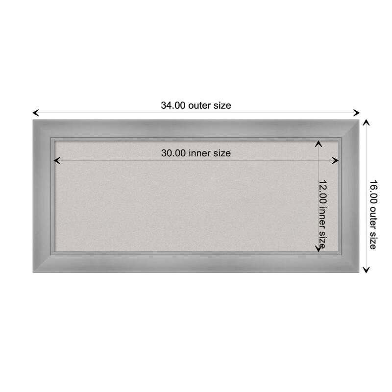 Flair Framed Grey Corkboard Bulletin Board - Flair Polished Nickel - Board Size 30x12