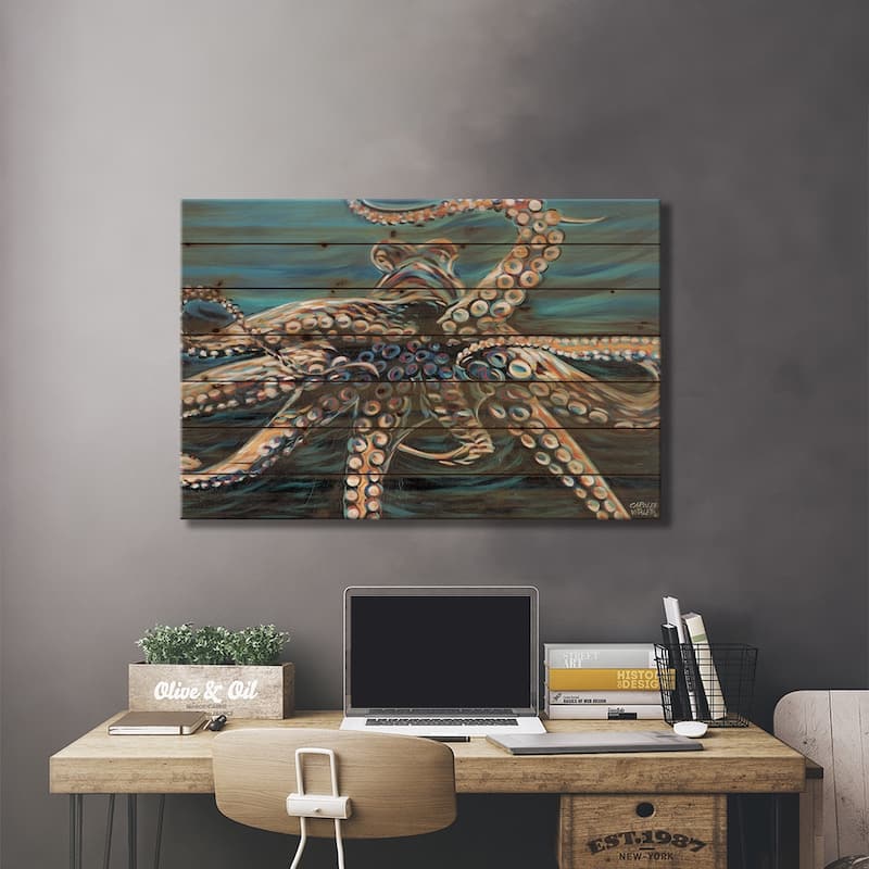 Wild Octopus II Print On Wood by Carolee Vitaletti - Multi-Color