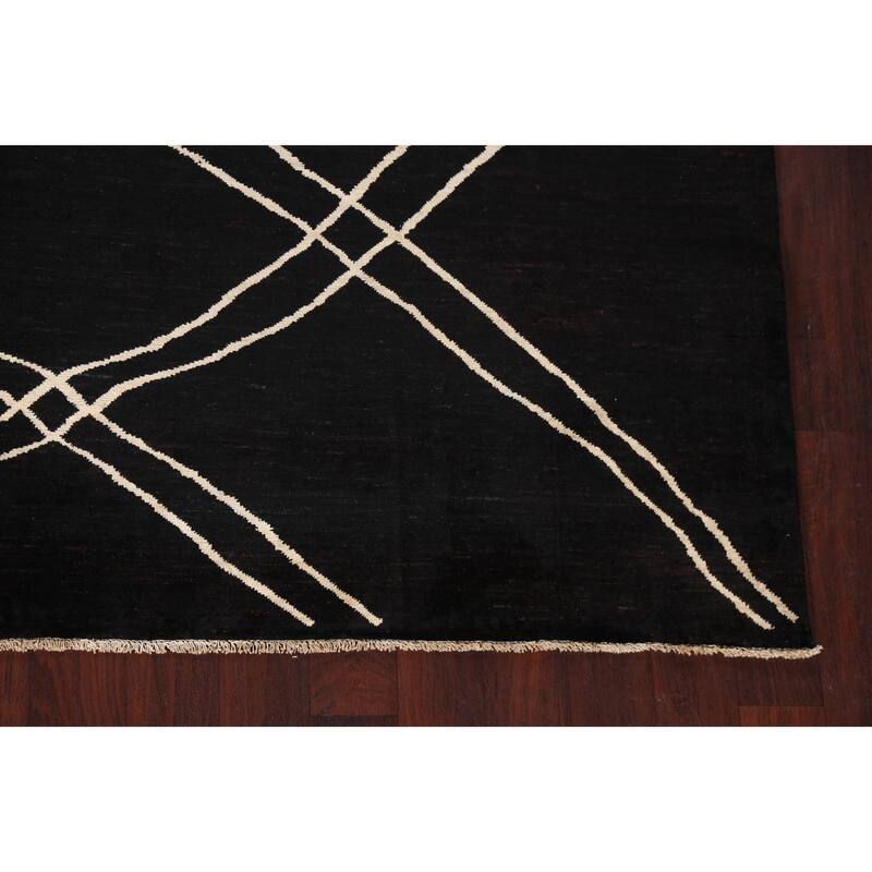 Vegetable Dye Contemporary Moroccan Wool Area Rug Hand-knotted Carpet - 7'10" x 9'8"
