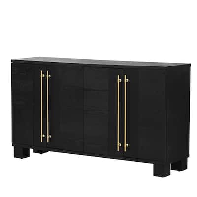 Black Minimalist Sideboard with Adjustable Shelves and Gold Handles