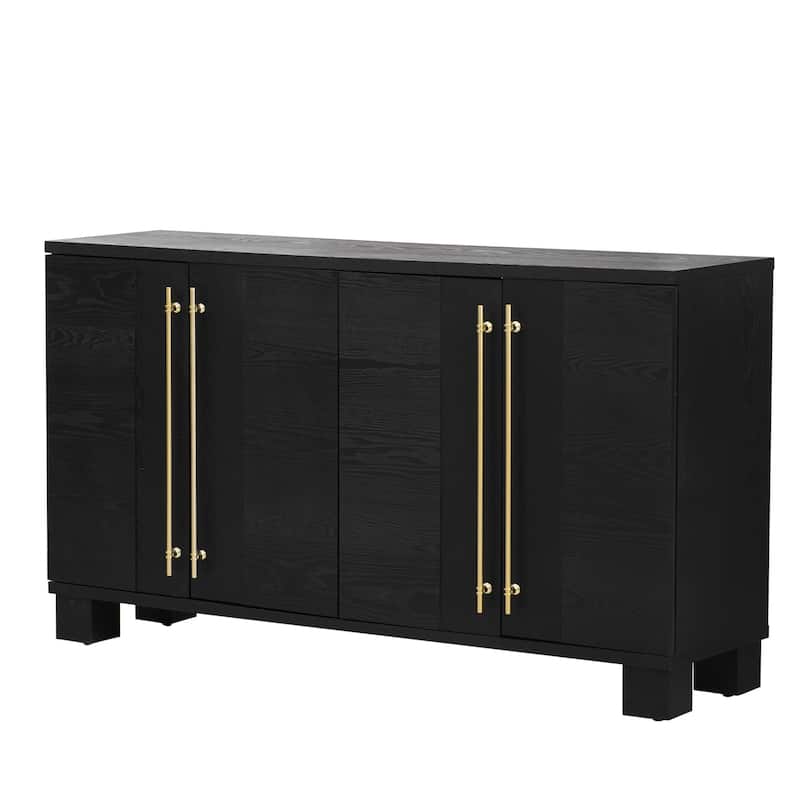 Traditional Style Wood Sideboard Buffet with Adjustable Shelves and Gold Handles