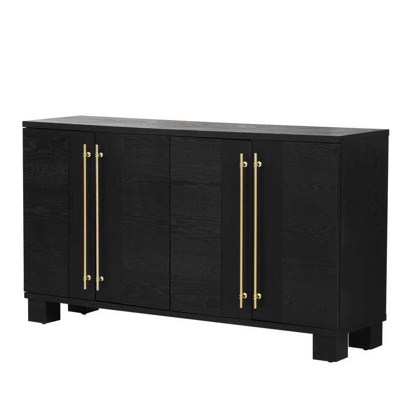 Wood Sideboard with Adjustable Shelves and Gold Handles