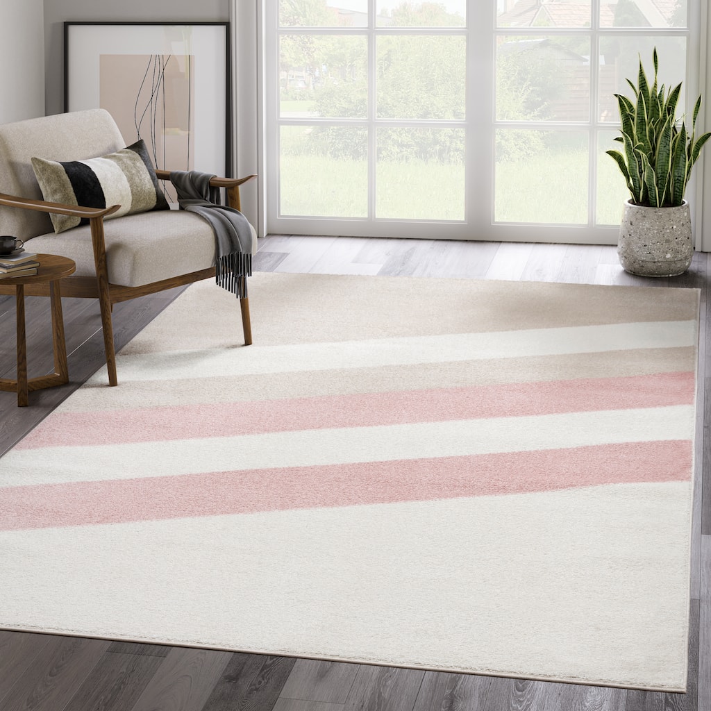Abani Rugs Deco DEC150A Cream Blush Pink Diagonal Lines Area Rug