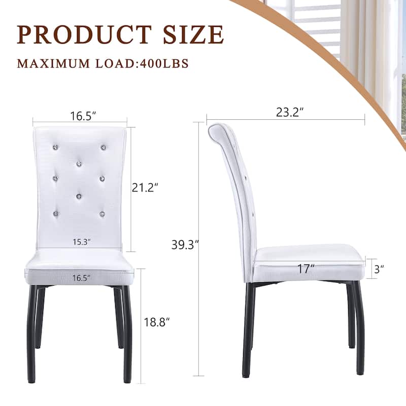 A set of 4 white and black vintage crocodile leather cushioned dining chairs, featuring crystal clasp design and leather