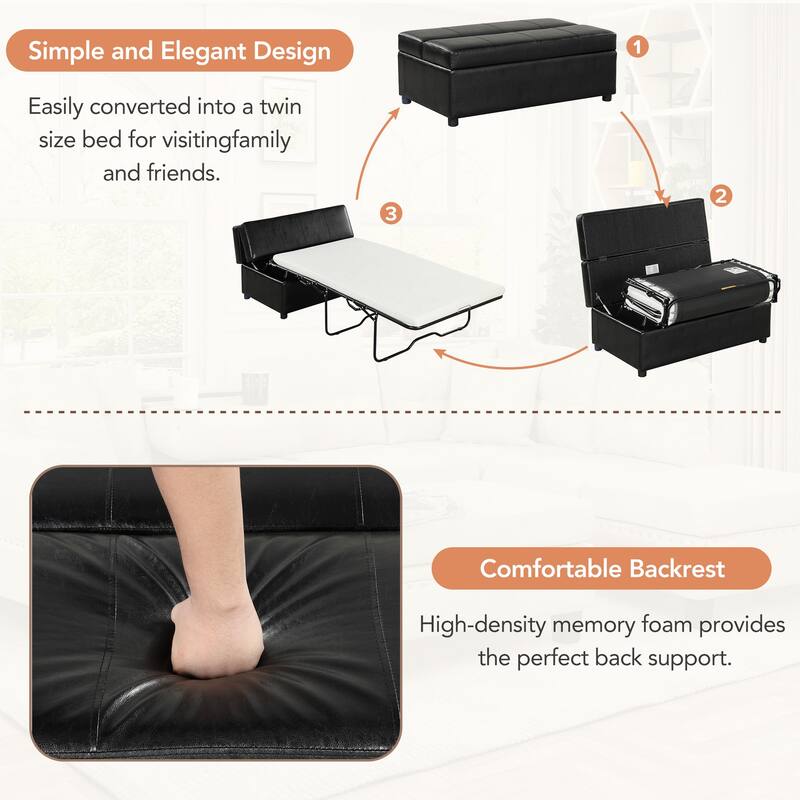 Roomfitters Twin Size Folding Ottoman Sleeper Bed with Mattress, Compact Convertible Guest Bed for Living Room