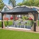 preview thumbnail 21 of 142, Outdoor Hardtop Gazebo Pergola w Galvanized Steel Roof and Aluminum Frame, Prime Curtains and nettings include